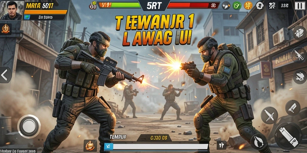 Screenshot 5RT menampilkan aksi tempur seru 1 lawan 1.