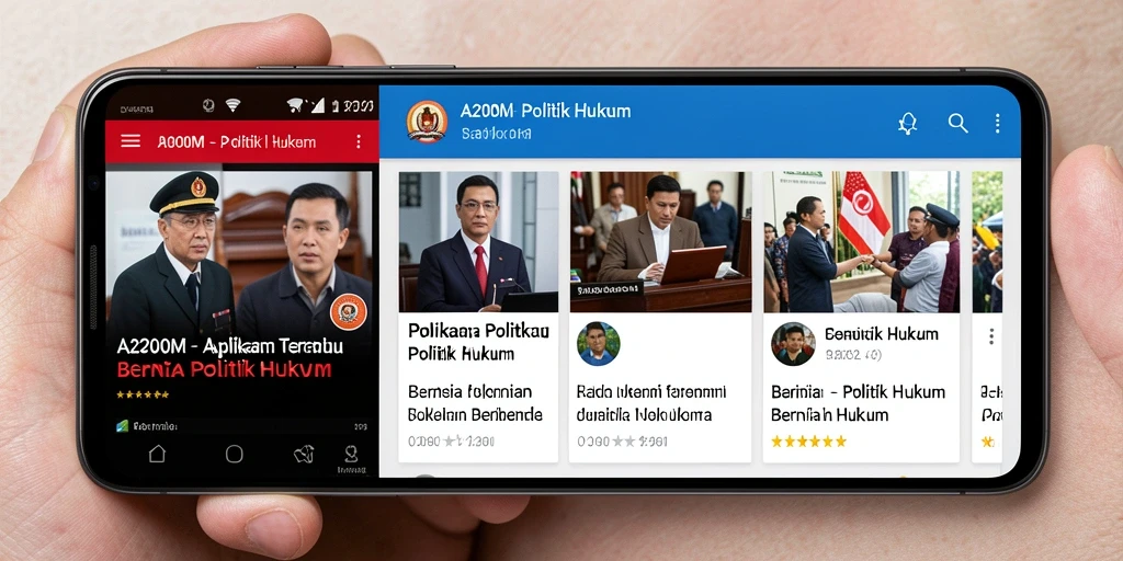 Antarmuka A200M menampilkan berita politik hukum dengan rapi dan informatif.