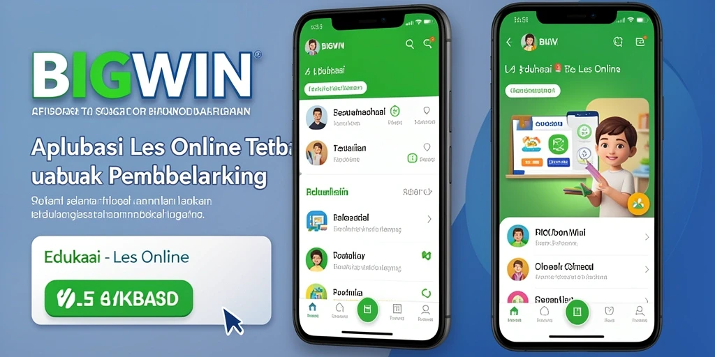 Tampilan antarmuka pengguna aplikasi Les Online BIGWIN yang interaktif.