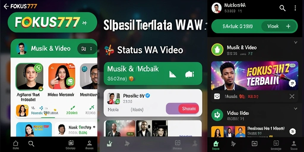 Antarmuka FOKUS777 dengan koleksi Status WA Video.