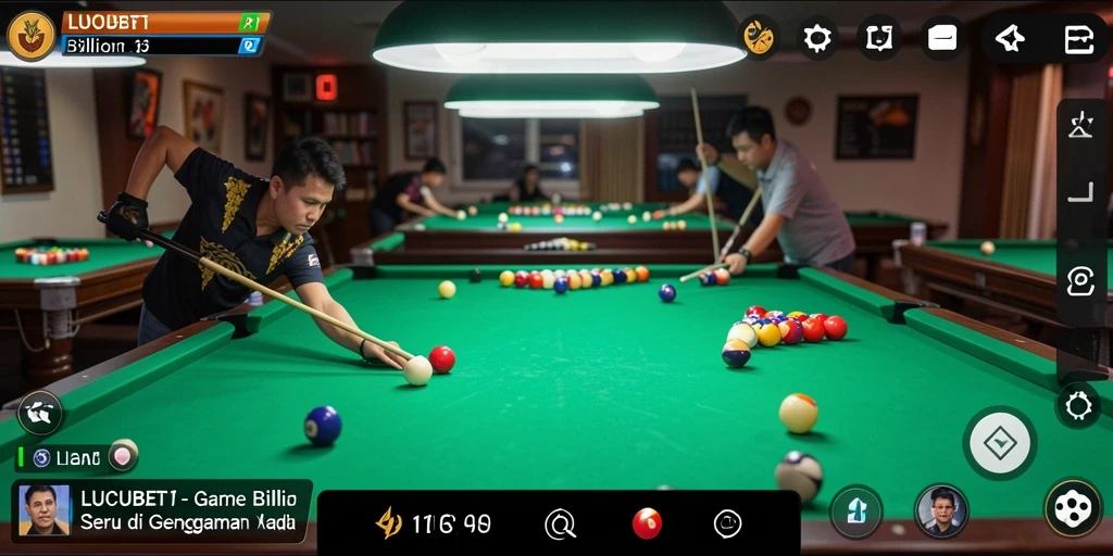 Tampilan antarmuka LUCUBET yang menawan dan modern untuk game billiard.